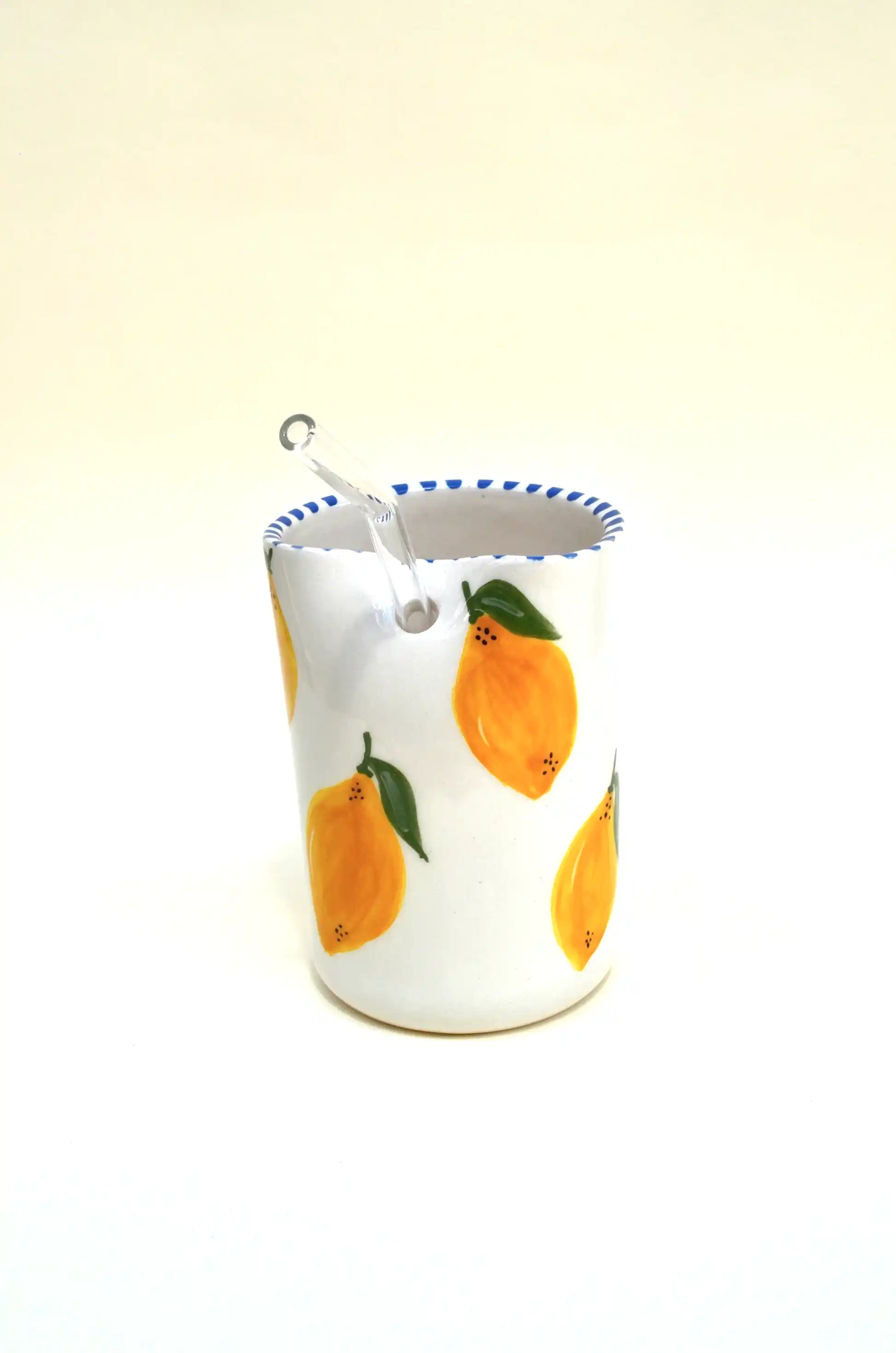 Limon Desenli Cam Pipetli Bardak