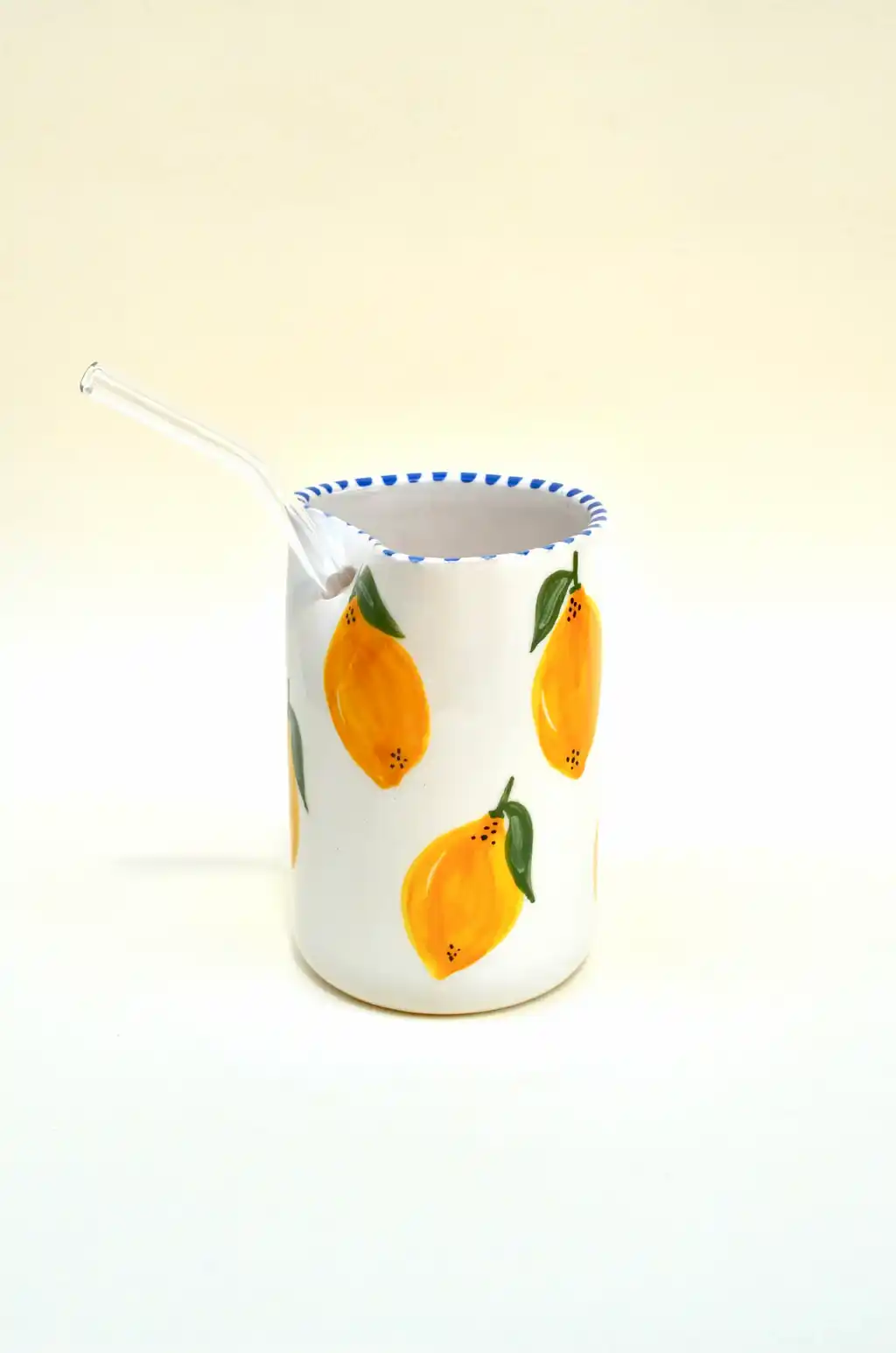 Limon Desenli Cam Pipetli Bardak