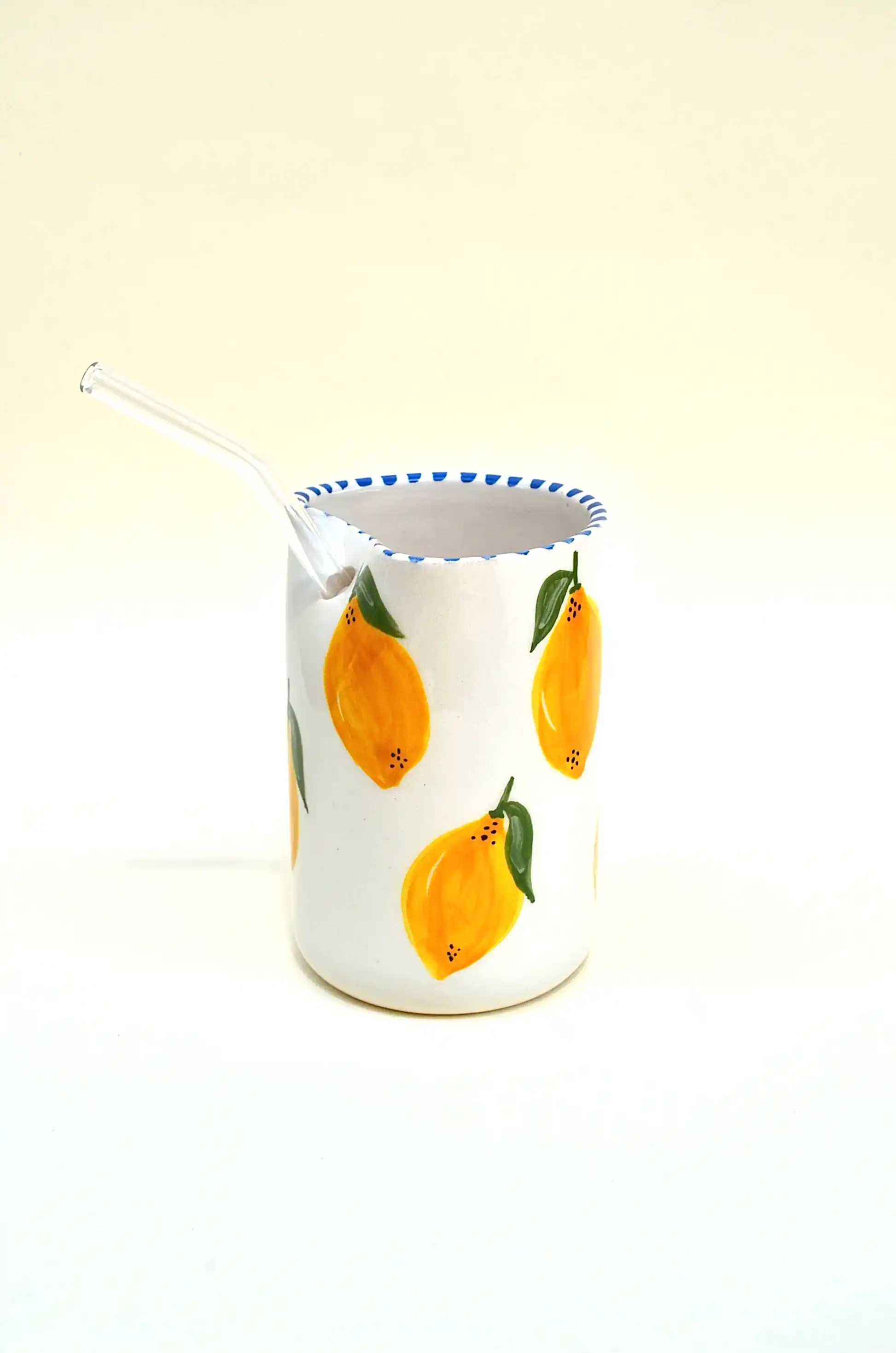 Limon Desenli Cam Pipetli Bardak
